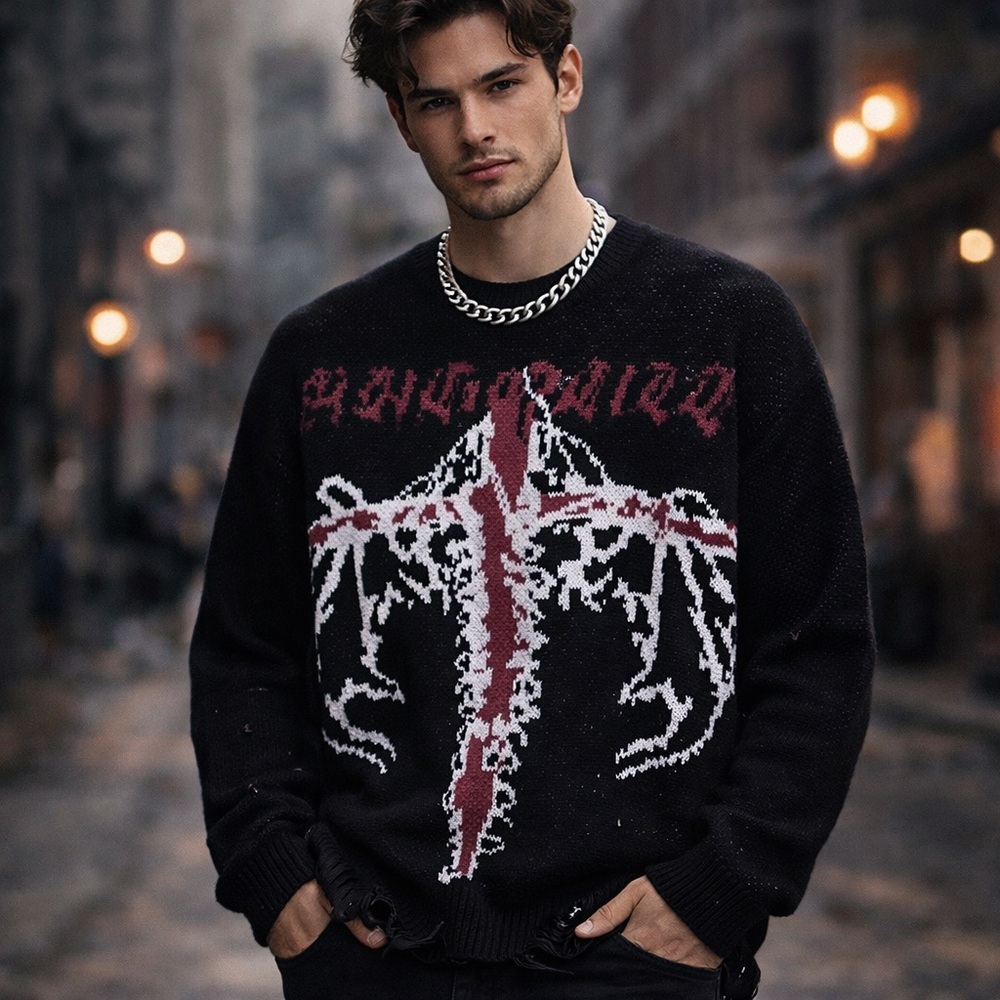 Aelfric Eden Charcoal oversized ripped thick sweatshirt size small unisex